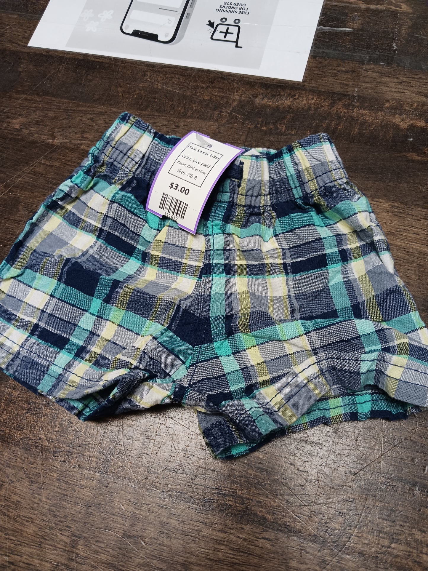 blue plaid Child of Mine Plaid Shorts 0-3m, NB B