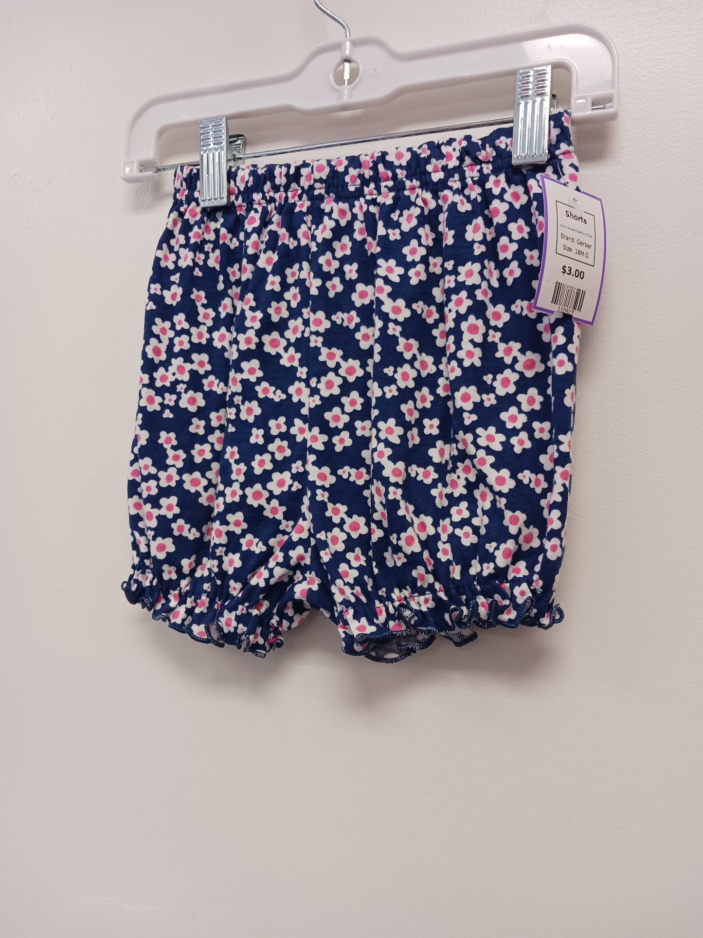 Navy/White/Pink Flower Gerber Shorts, 18M G