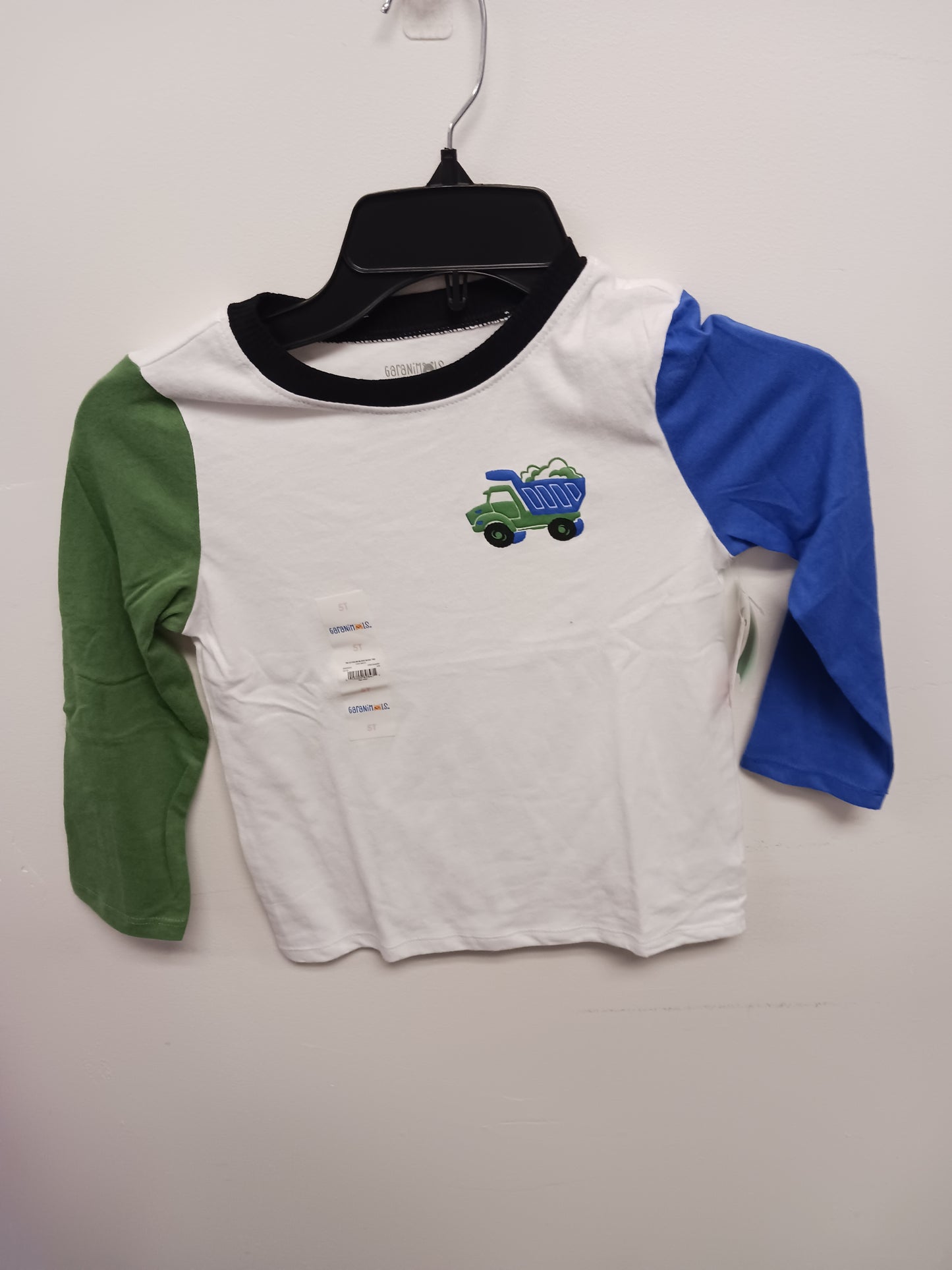 White/Blue/Green Dino Garanimals Long Sleeve Dump Truck Shirt, 5T B