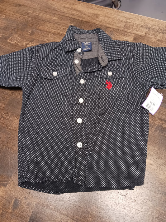 Black/White Polka Dot U.S. Polo Button Up, 3T B