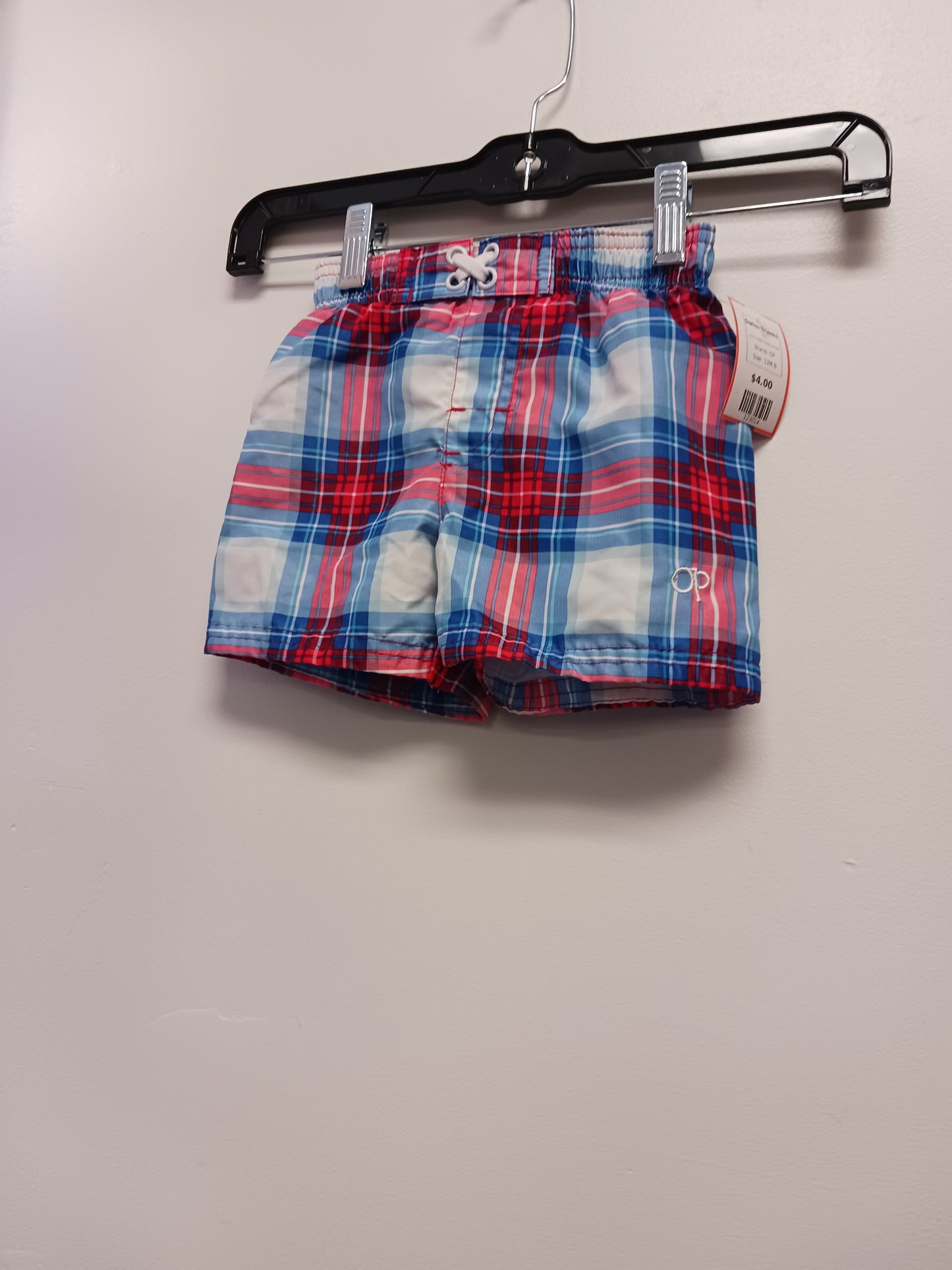 Red/White/Blue Plaid OP Swim Trunks, 12M B