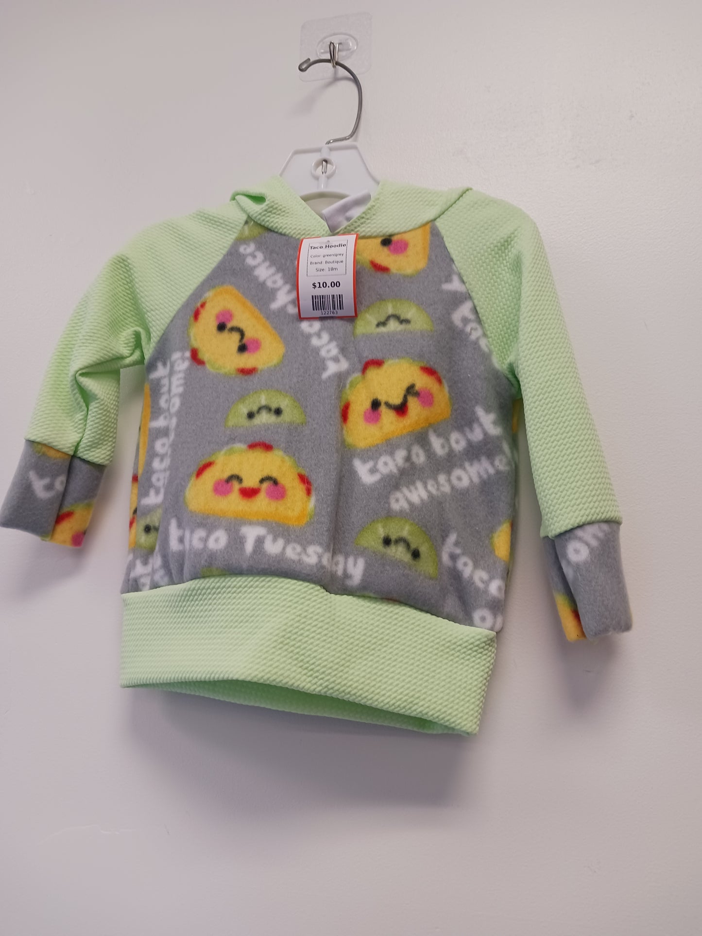green/grey Boutique Taco Hoodie, 18m