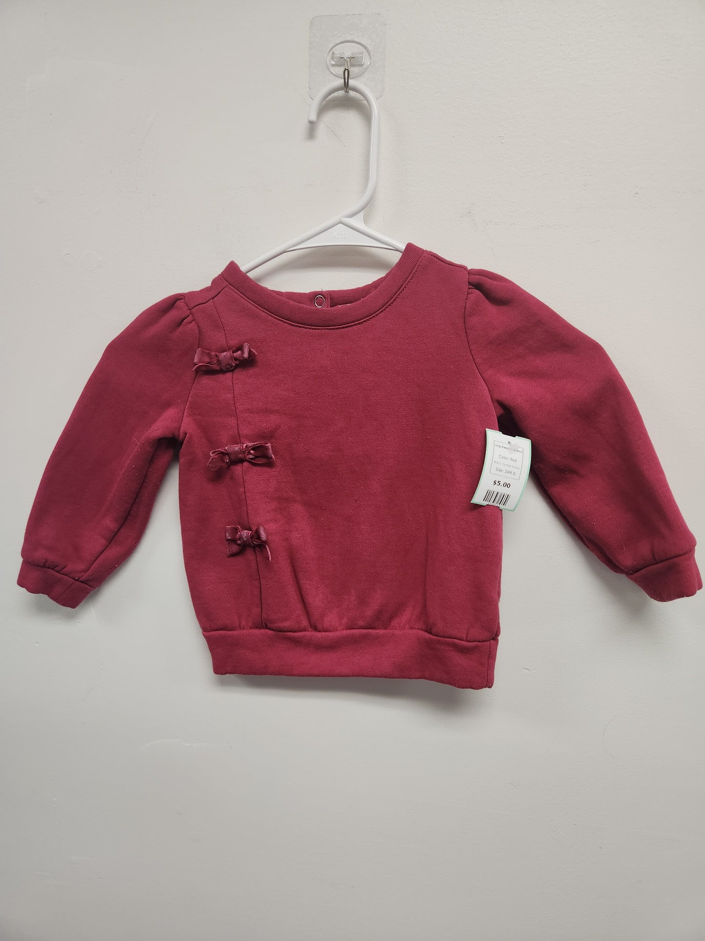 Red Cynthia Rowley Long Sleeve Bow Shirt, 24M G