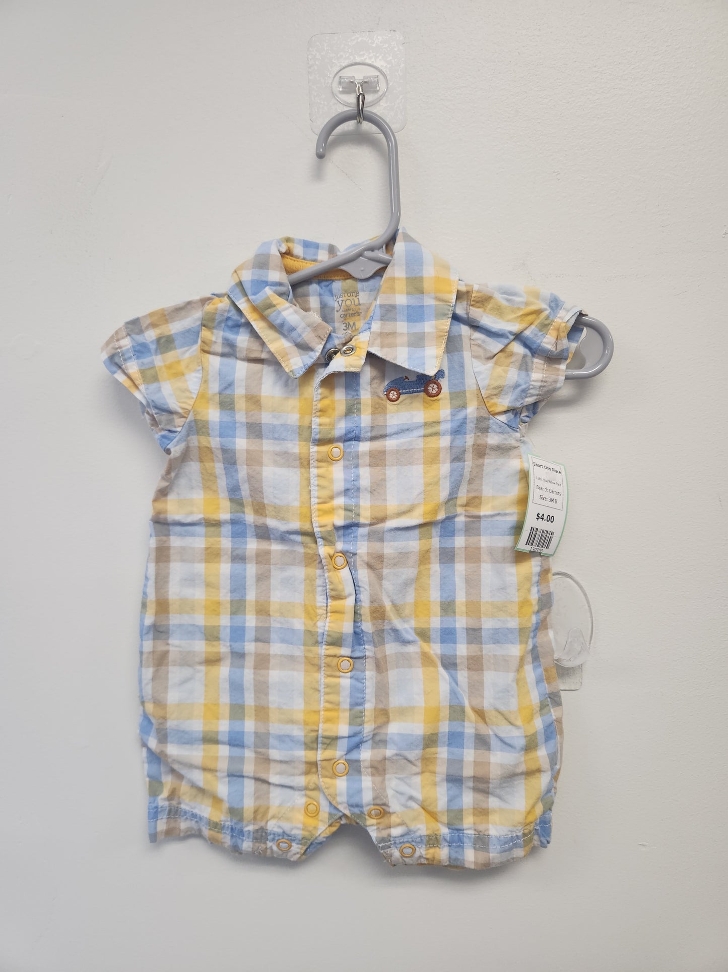 Blue/Yellow Plaid Carters Short One Piece, 3M B