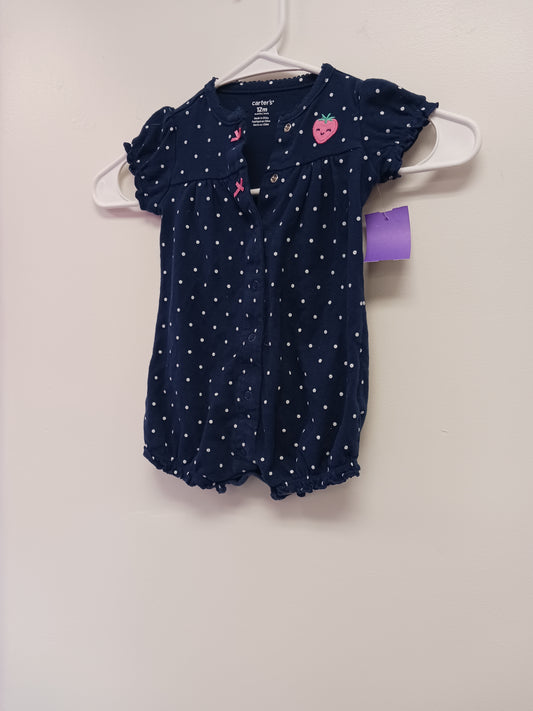 Navy/White Polka Dot Carters Short One Piece, 12M G