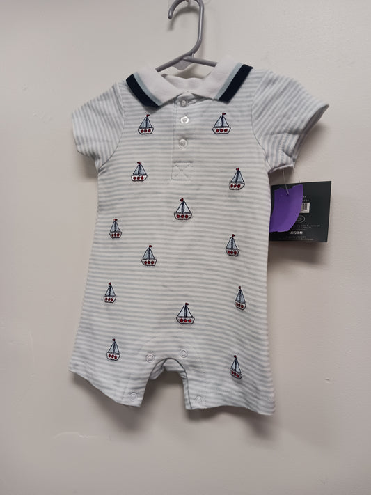 white/blue Laura Ashley SailBoat Romper 3-6m, 3M B