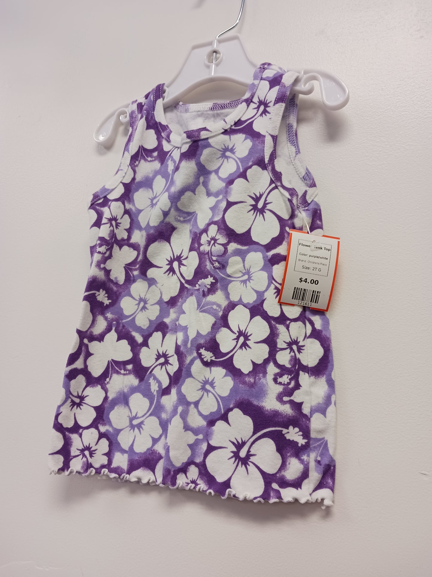 purple/white Childrens Place Flower Tank Top, 2T G