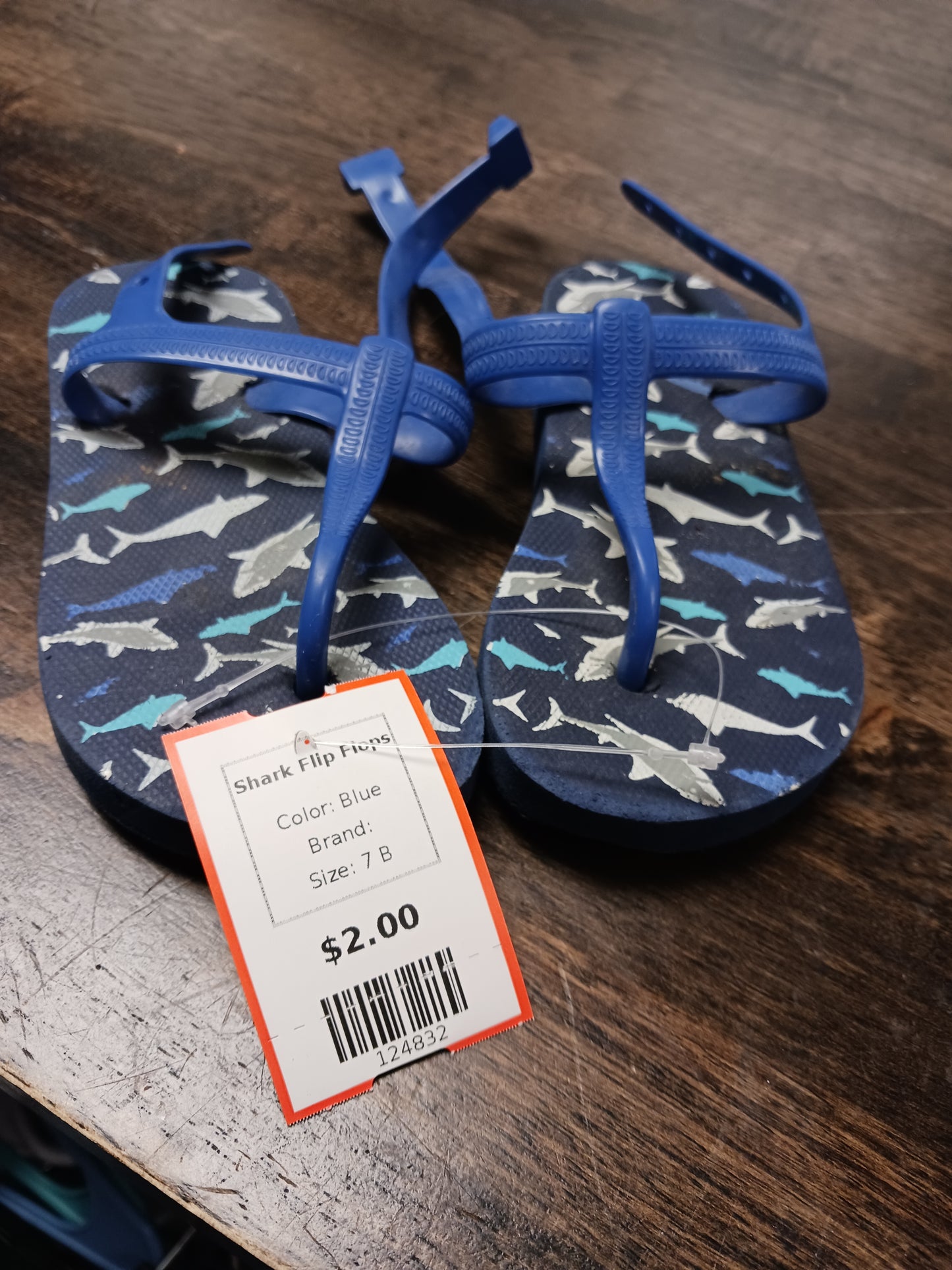 Blue  Shark Flip Flops, 7 B