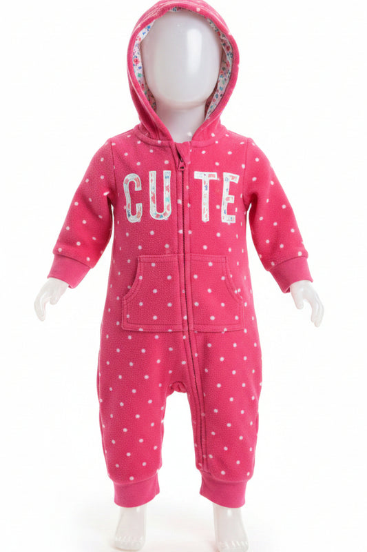 Pink/White Polka Dot Carters Hooded Pant One Piece, 6M G