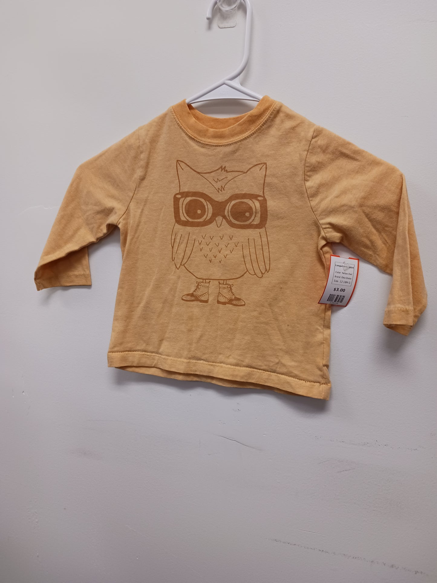 Yellow Owl Okie Dokie Longsleeve Shirt, 12-18M G