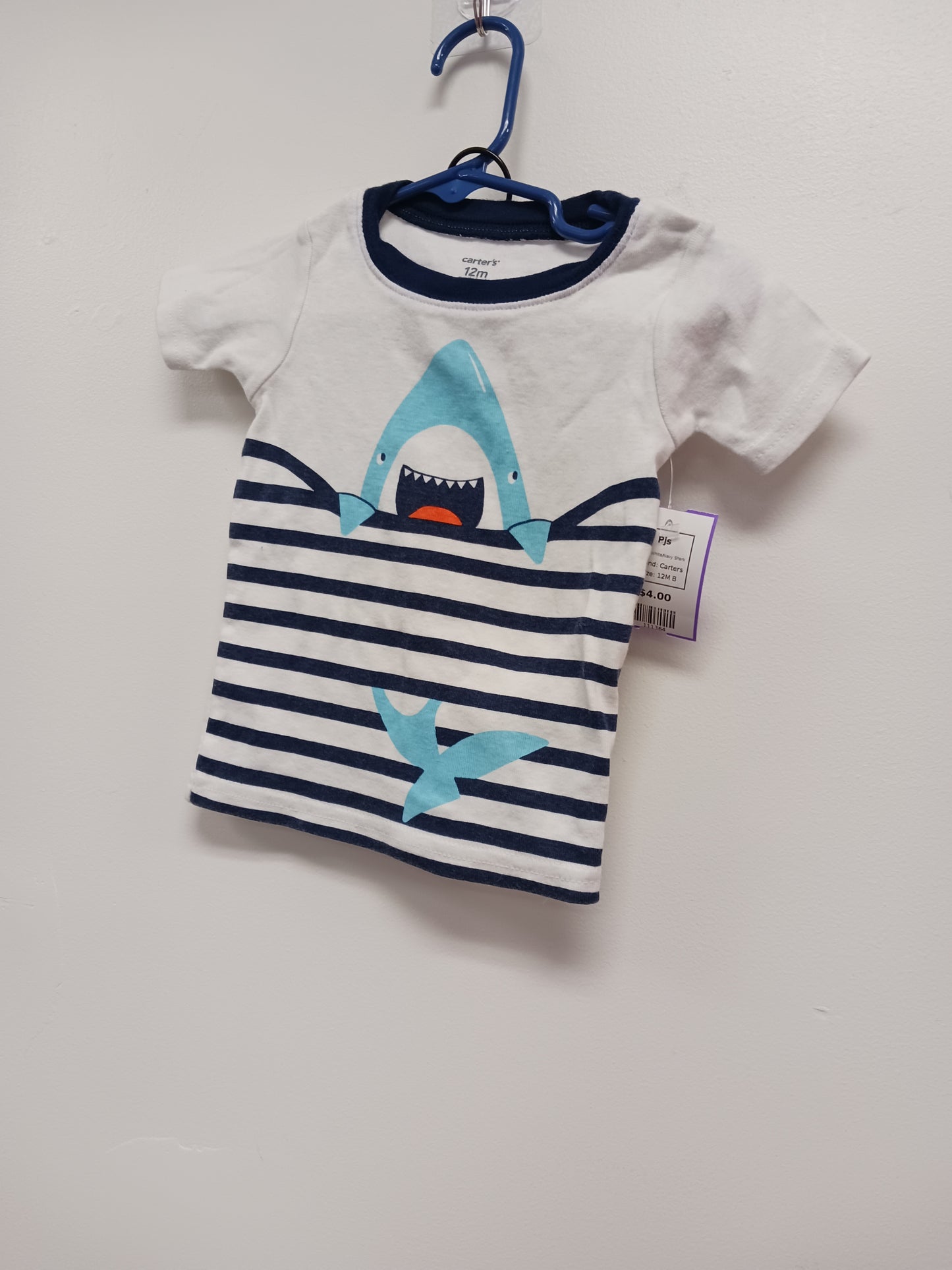 White/Navy Shark Carters Pjs, 12M B