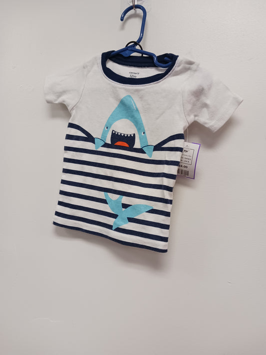 White/Navy Shark Carters Pjs, 12M B
