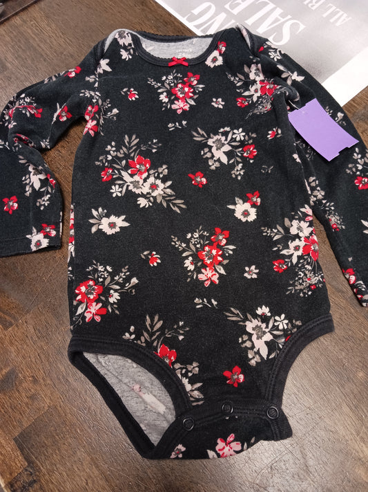 Black/Red Flower Carters Longsleeve Onesie, 2T G