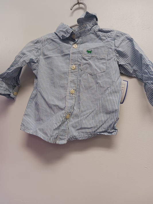 Blue Striped Carters Long Sleeve Button Down Striped Shirt, 6M B