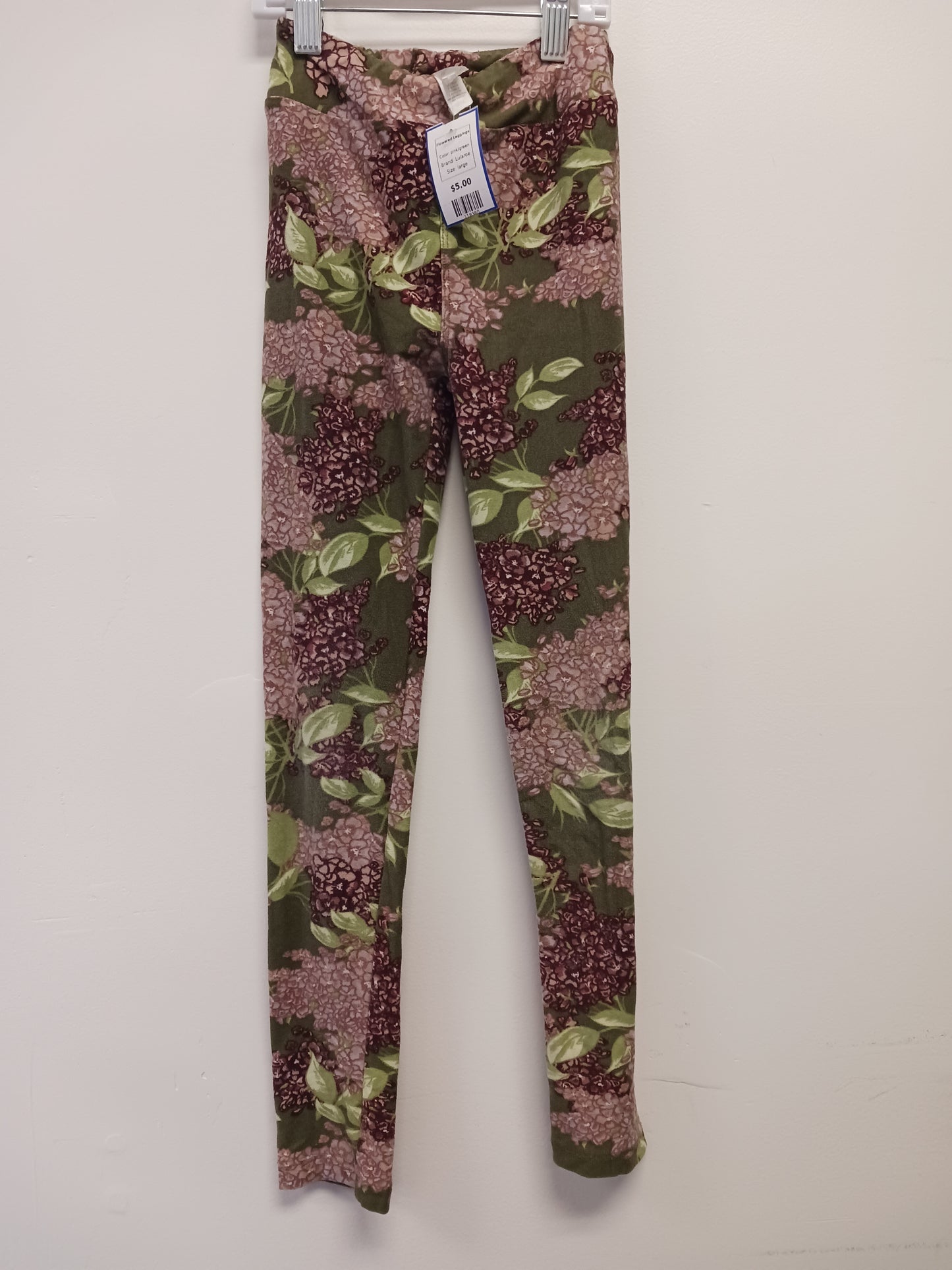 pink/green Lularoe Flowered Leggings, large