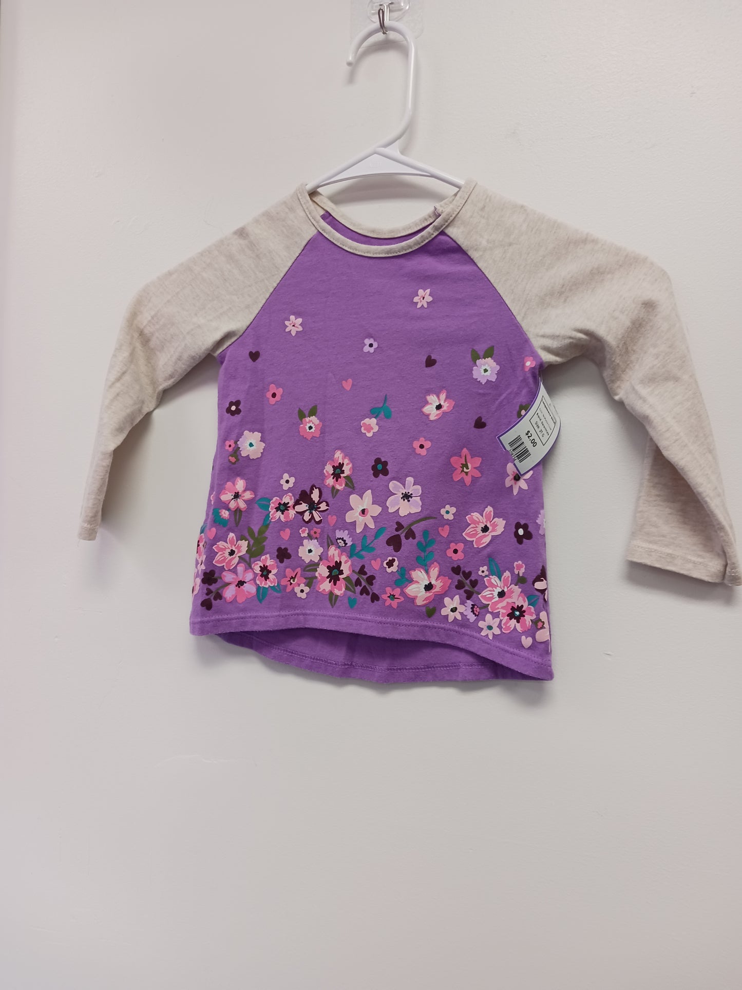 Tan/Purple Flower Garanimals Longsleeve Shirt, 2T G