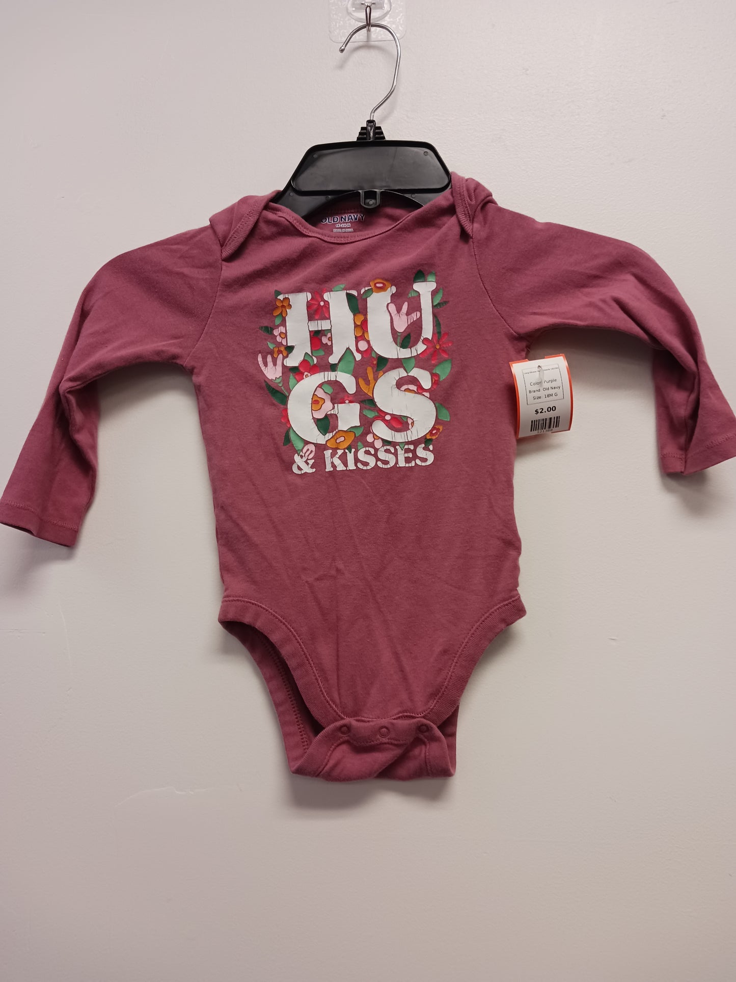Purple Old Navy Long Sleeve Hugs Onesie 18/24m, 18M G