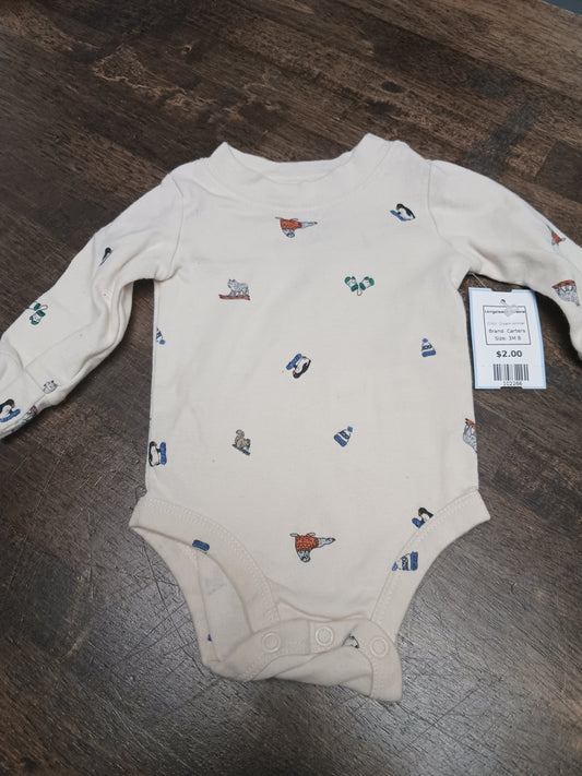 Cream Animal Carters Longsleeve Onesie, 3M B