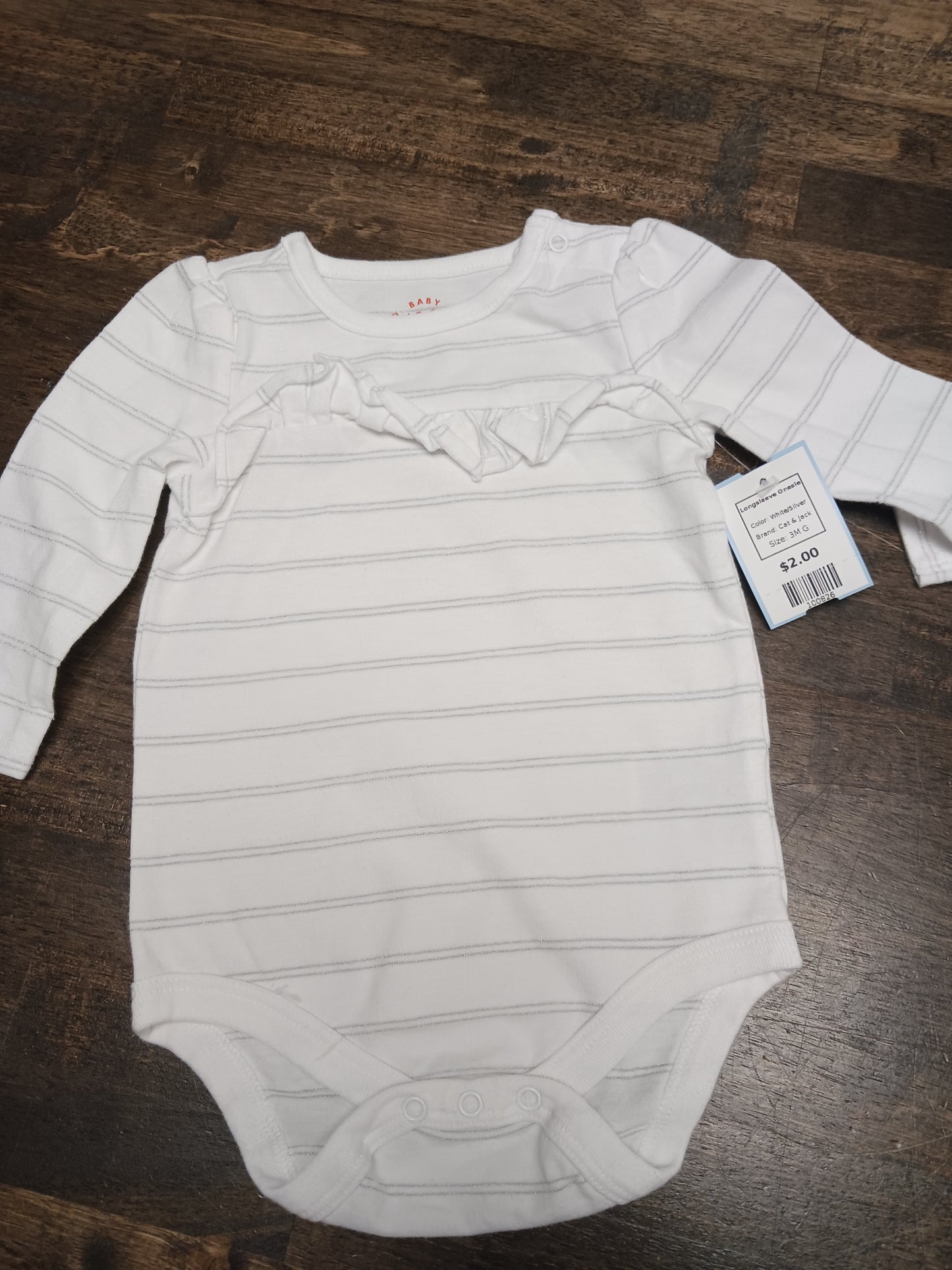 White/Silver Cat & Jack Longsleeve Onesie, 3M G