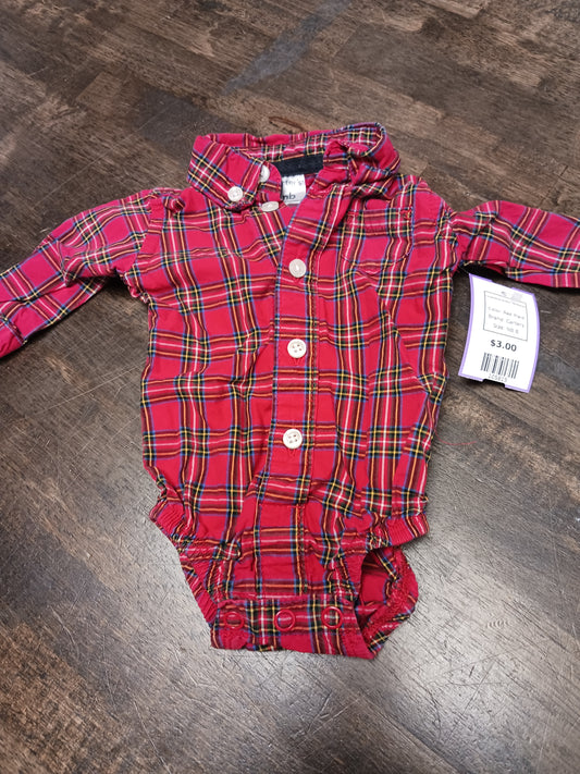 Red Plaid Carters Longsleeve Button Up Onesie, NB B