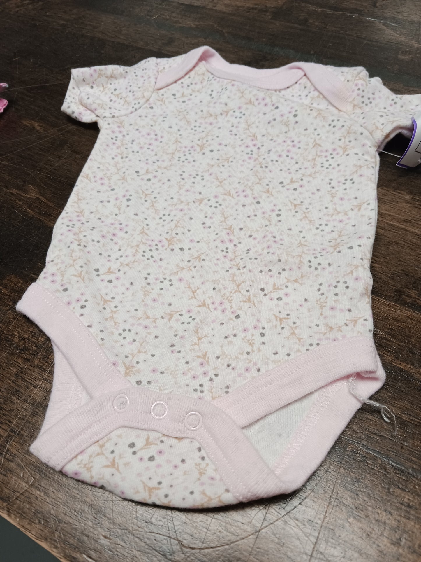 White/Pink Flower Rene Rofe Onesie, NB G