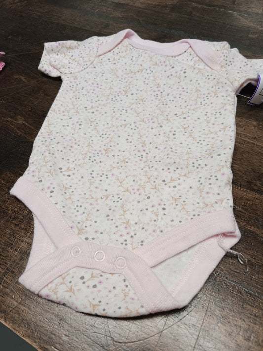 White/Pink Flower Rene Rofe Onesie, NB G