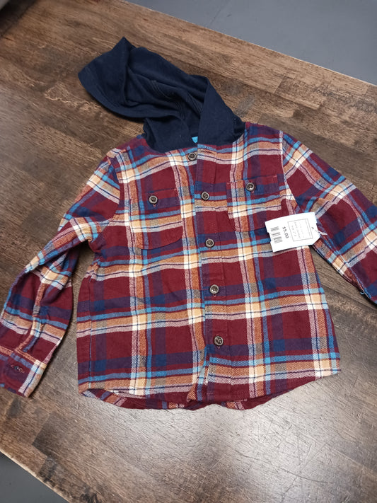 Burgandy/Blue/Yellow Plaid OshKosh Hooded Longsleeve Button Up, 2T B