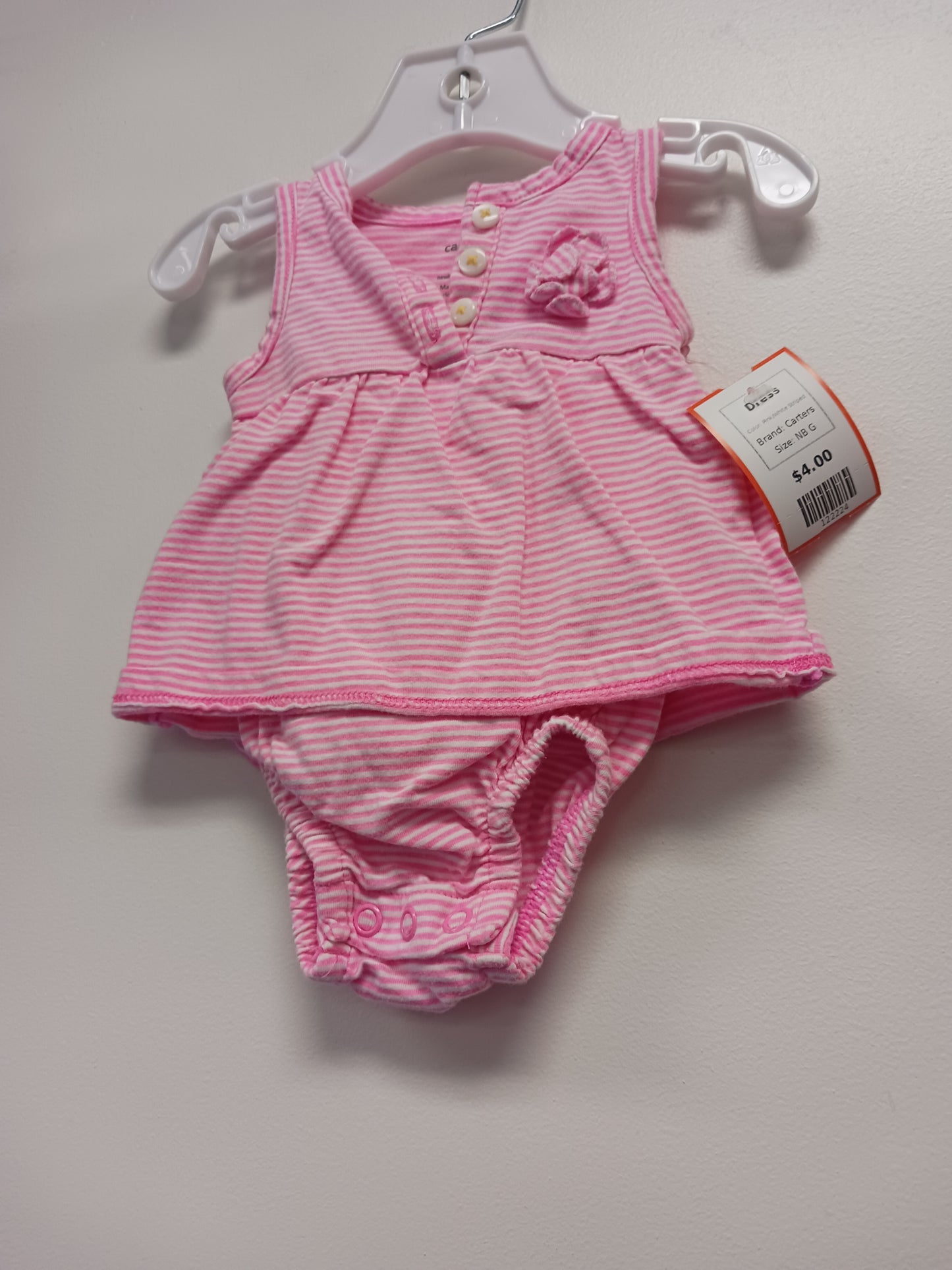 Pink/White Striped Carters Dress, NB G