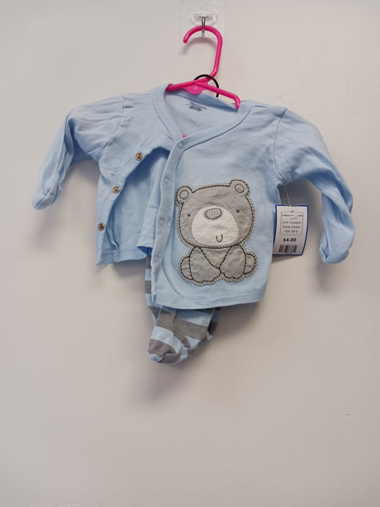 blue/grey Gerber 2 Piece Bear Outfit, NB B