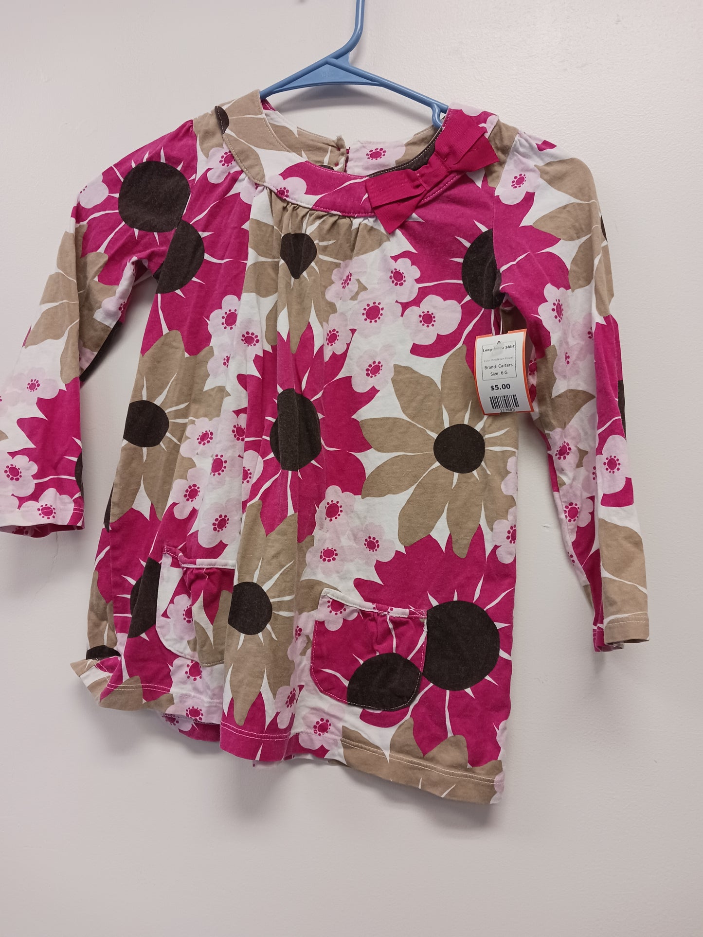 Pink/Brown Flower Carters Longsleeve Shirt, 6 G