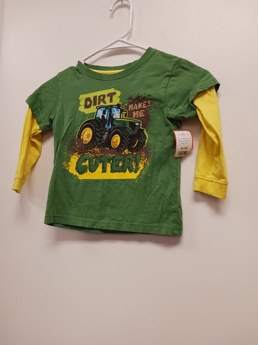 green/yellow John Deere Long Sleeve Tractor Shirt, 3T B