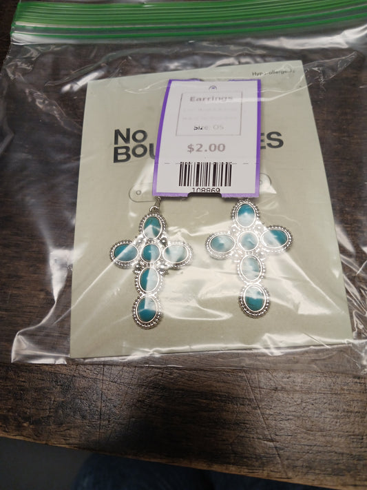 Blue/Silver Cross No Boundries Earrings, OS