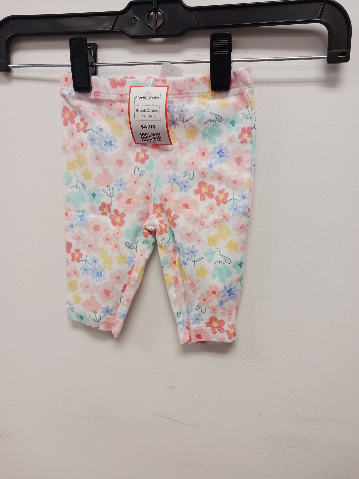 White/Pink Flower Carters Flower Pants, 3M G