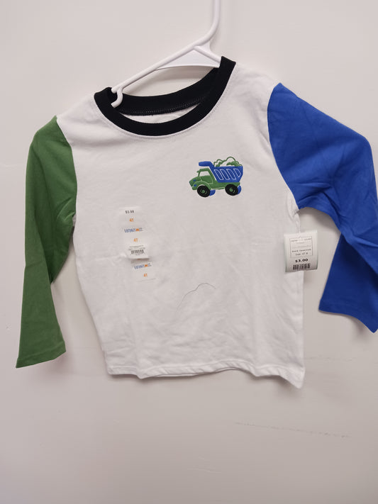 white/green/blue Garanimals Long Sleeve Dump Truck Shirt, 4T B