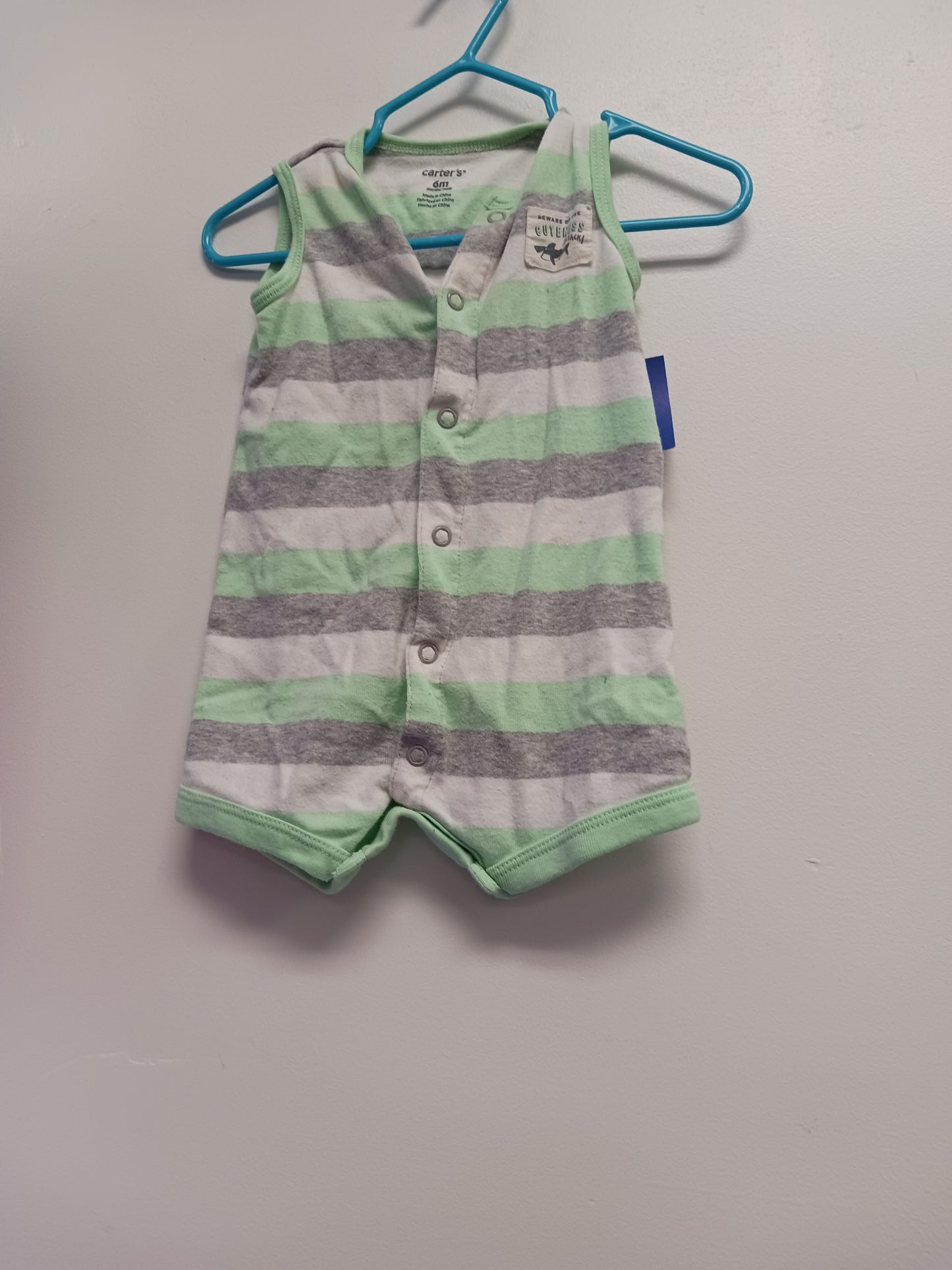 green/grey Carters Shark One piece, 6M B