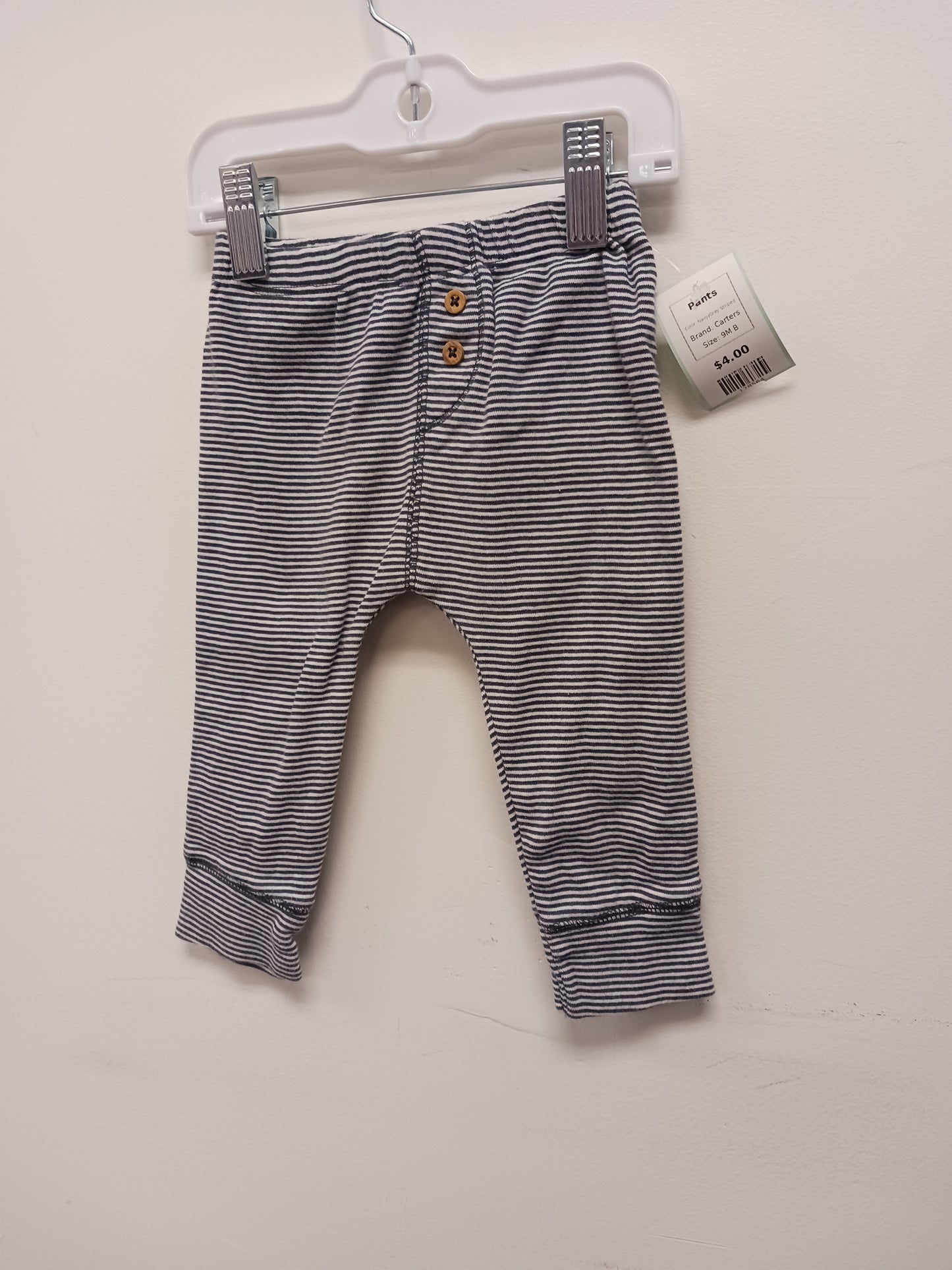 Navy/Grey Striped Carters Pants, 9M B