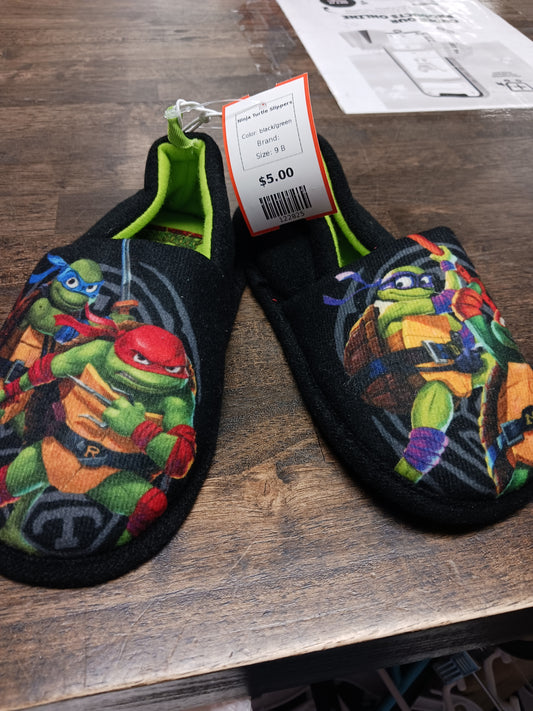 black/green  Ninja Turtle Slippers, 9 B