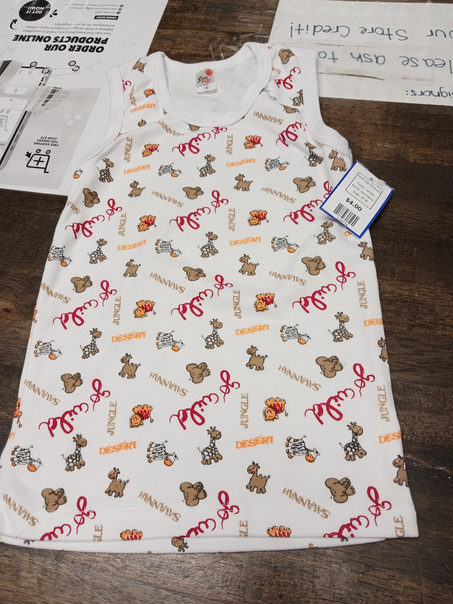 white Starwberry Tank Top Animals, 4T B