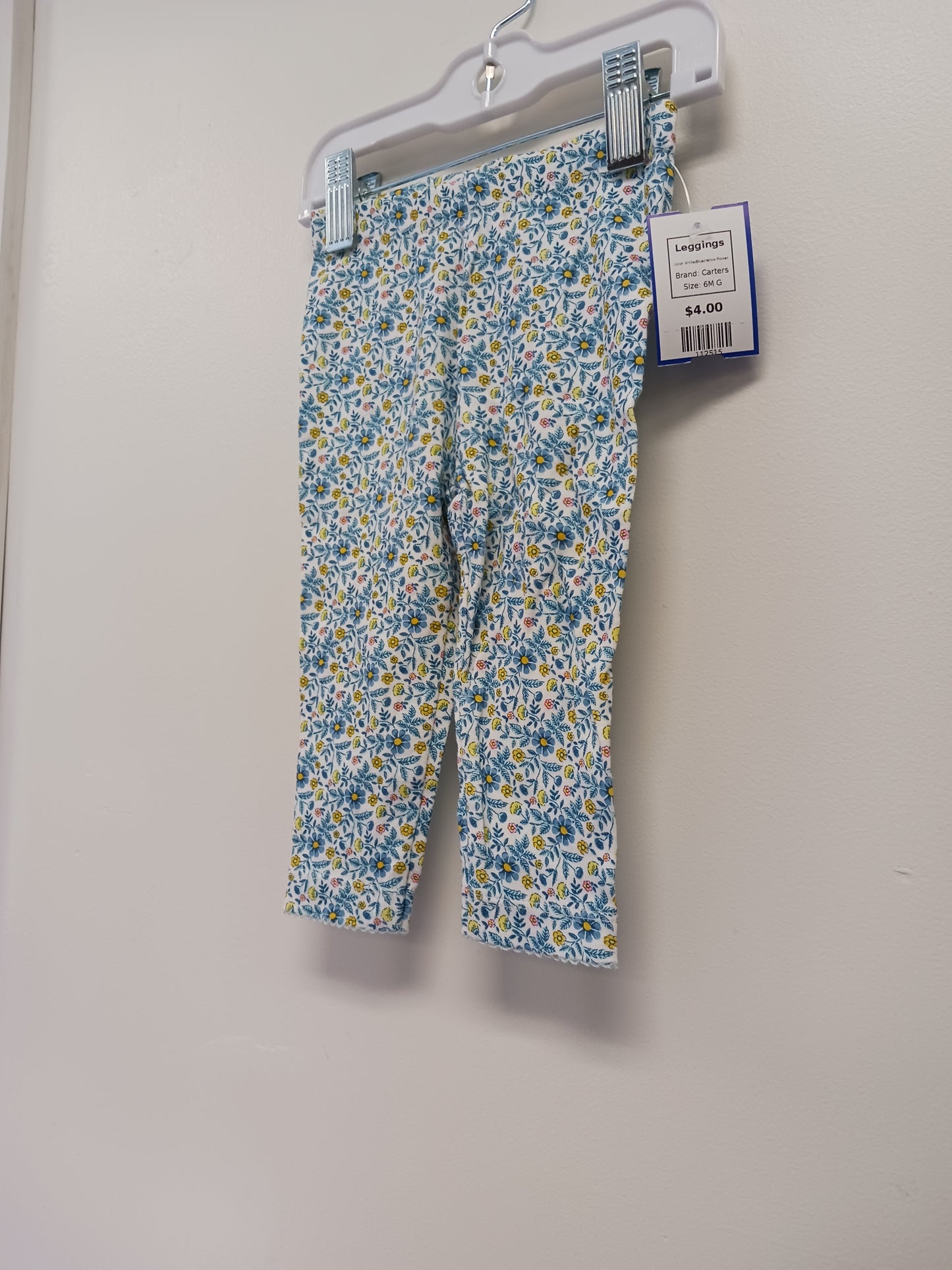 White/Blue/Yellow Flower Carters Leggings, 6M G