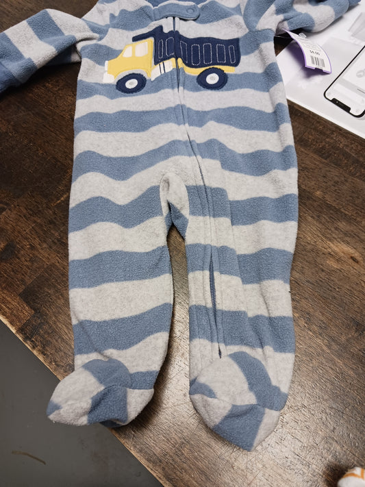 Grey/Blue Striped Carters Sleeper, 3M B