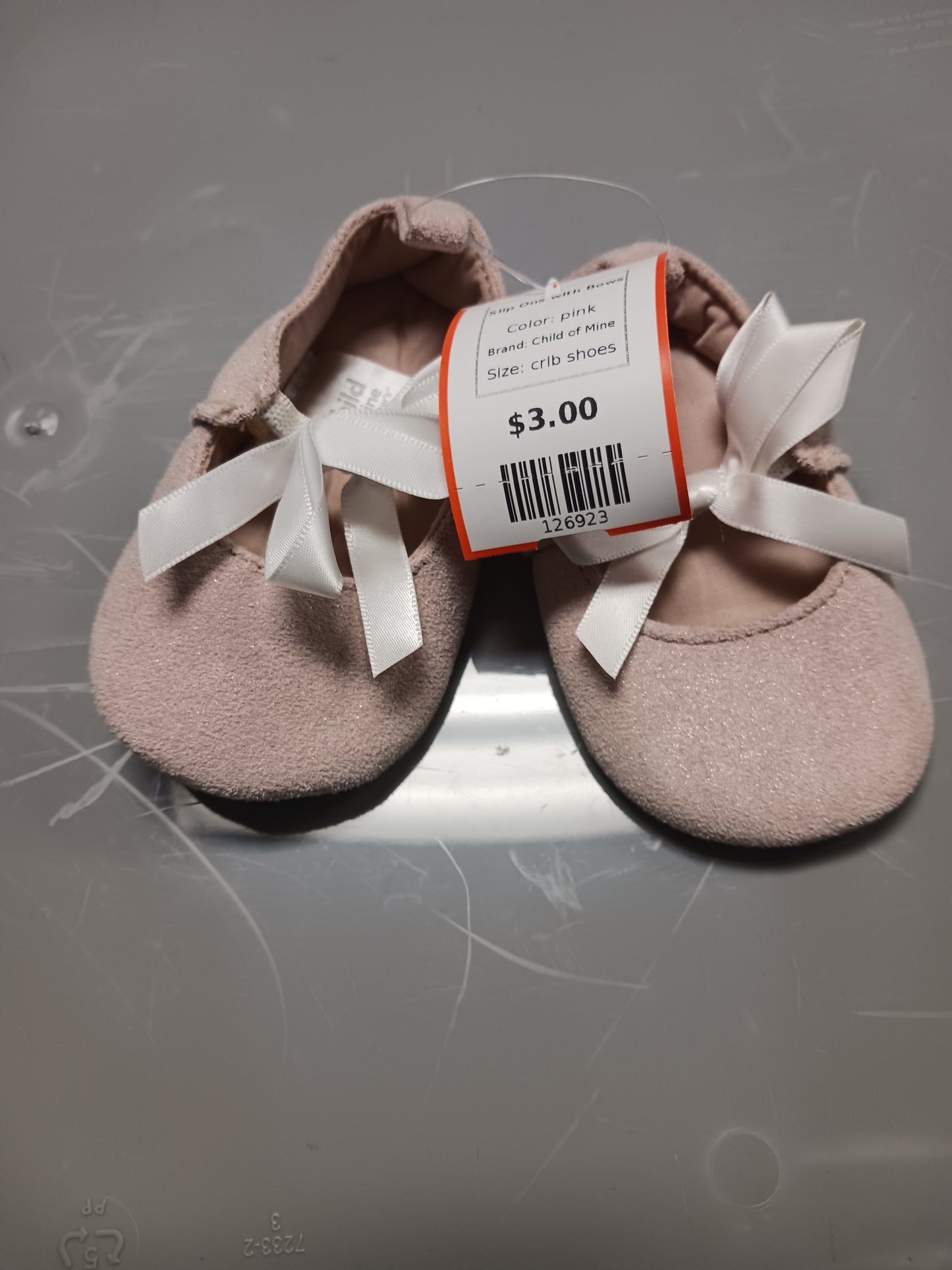 pink Child of Mine Slip Ons with Bows, crib shoes