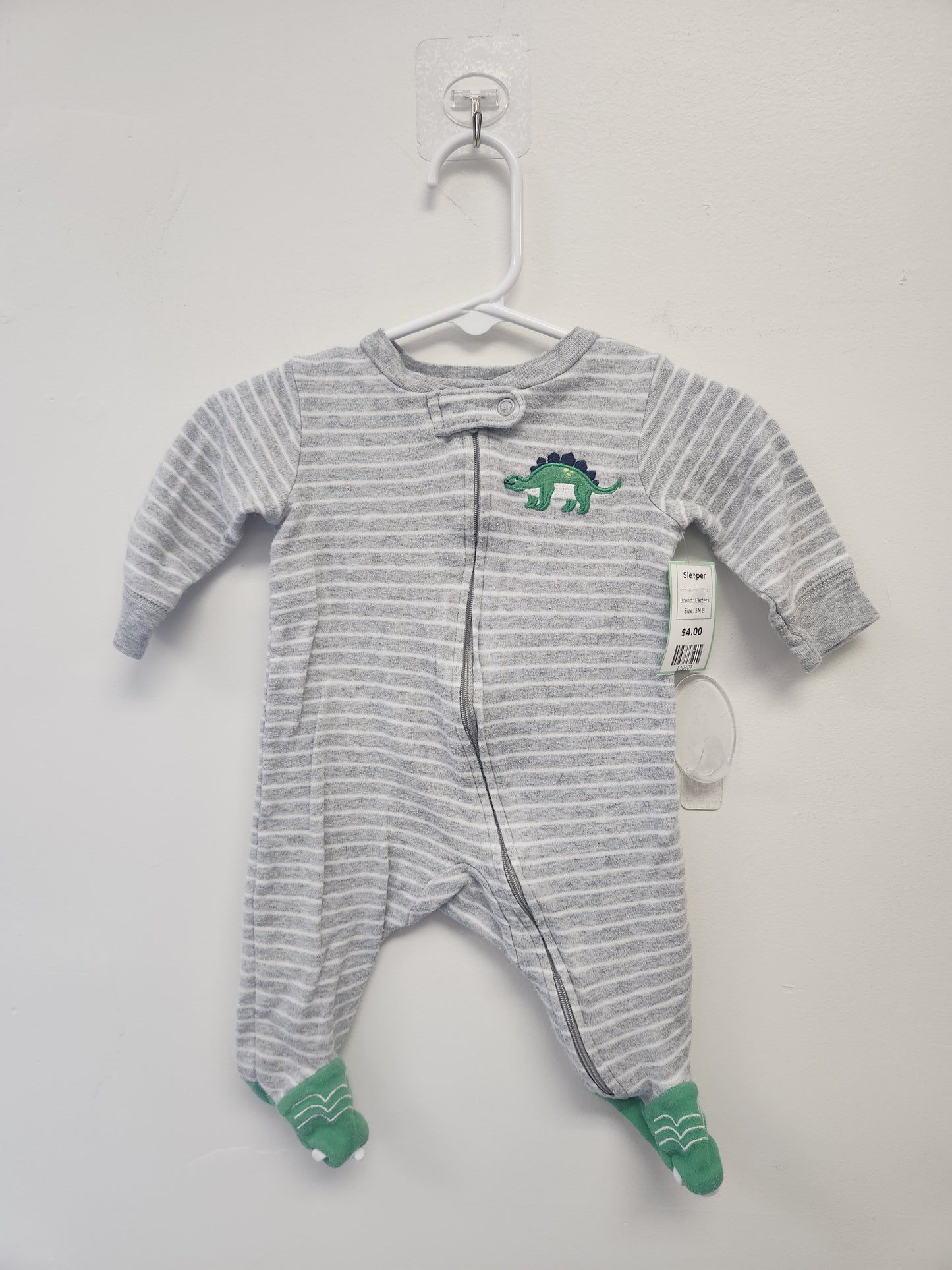 Grey/White Stirped Carters Sleeper, 3M B