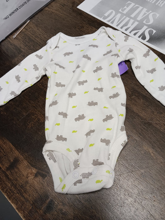 White/Grey Rhino Carters Longsleeve Onesie, NB B