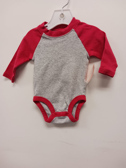 Grey/Red Carters Long Sleeve Onesie, 3M B
