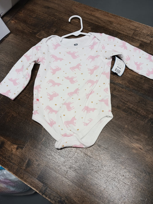 White/Pink Unicorn HB Longsleeve Onesie, 18M G