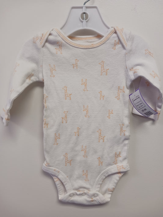 White/Orange Giraffe Carters Longsleeve Onesie, 3M B