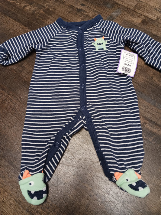 Navy/White Striped Monster Carters Sleeper, NB B