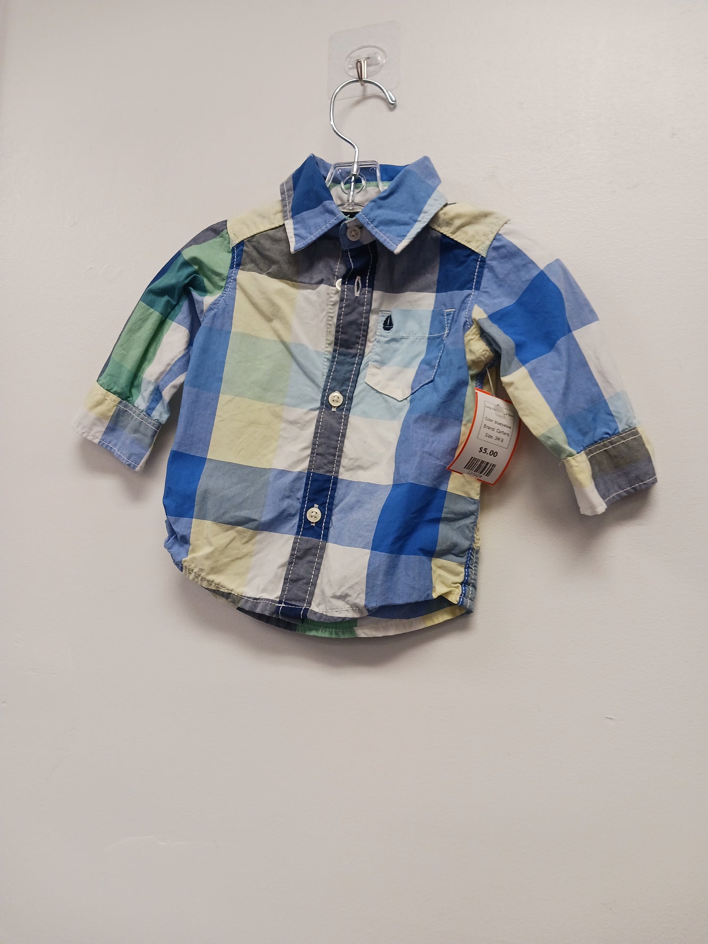 blue/yellow Carters Long Sleeve Plaid Shirt, 3M B