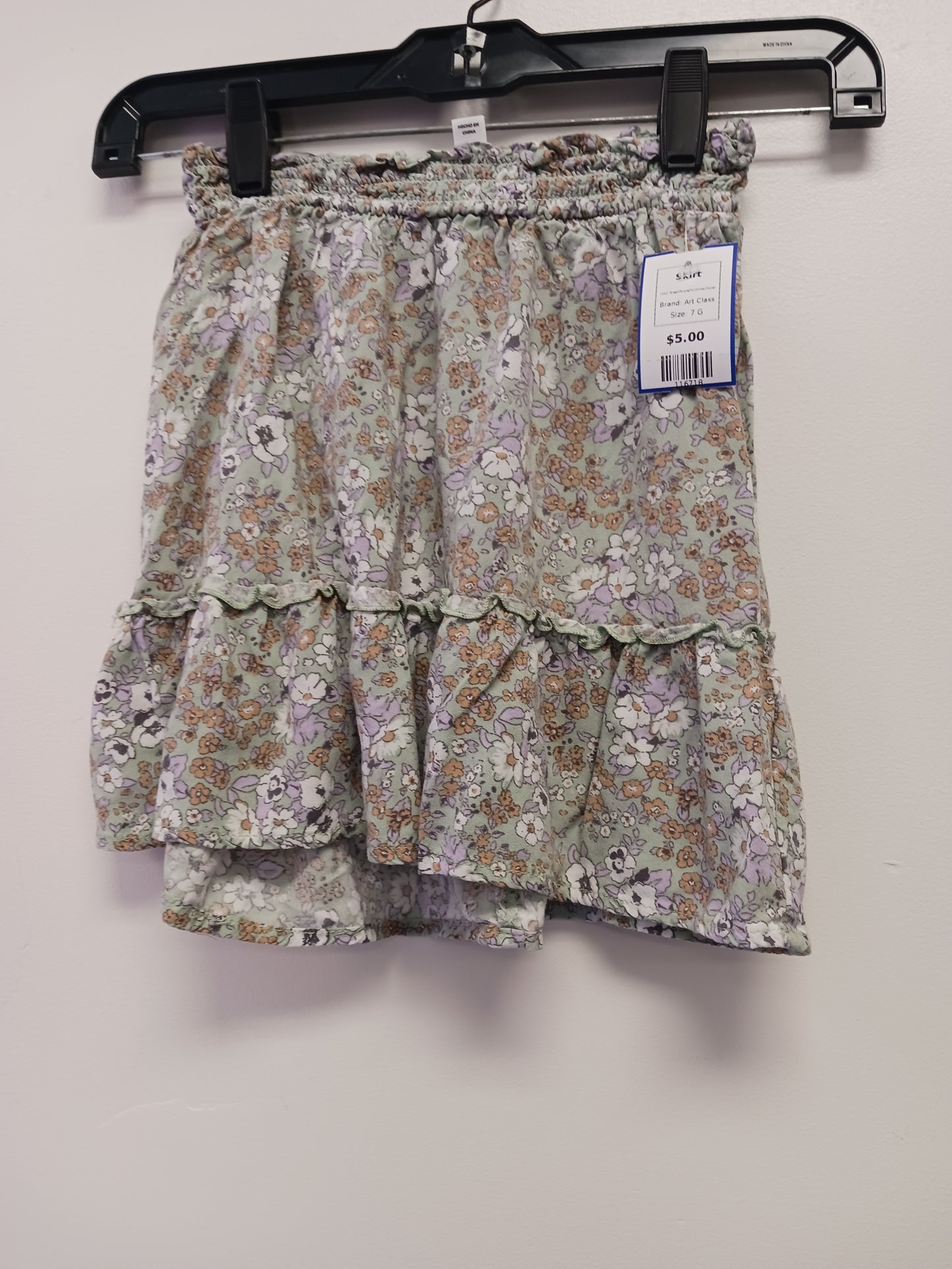 Green/Purple/Tan/White Flower Art Class Skirt, 7 G