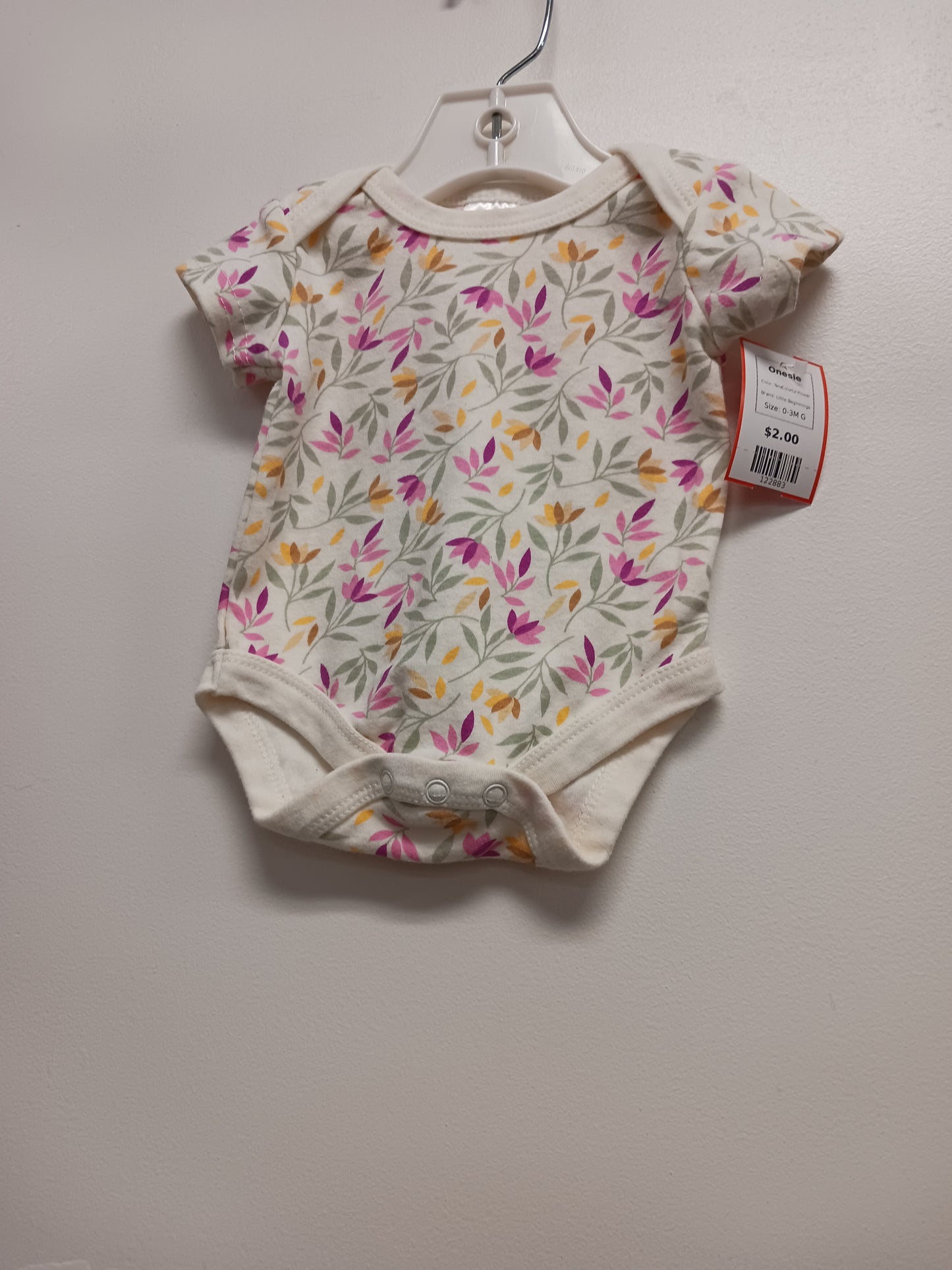Tan/Colorful Flower Little Beginnings Onesie, 0-3M G